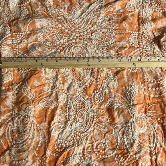 SOLITAIRE V-neck Short Flutter Sleeve Orange Top Fully Embroidered size Medium - Picture 6 of 7
